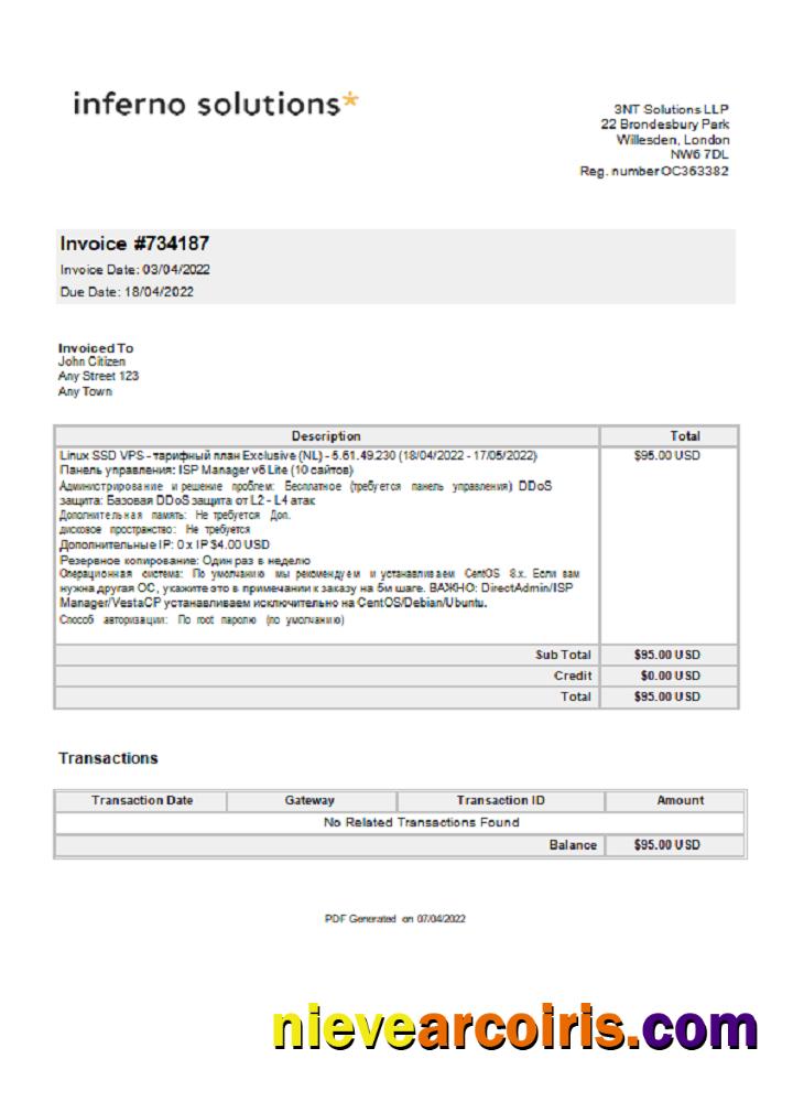 United Kingdom Inferno Solutions invoice